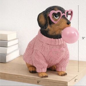 Charming Pink Sweater Dog Figurine with Heart Glasses
